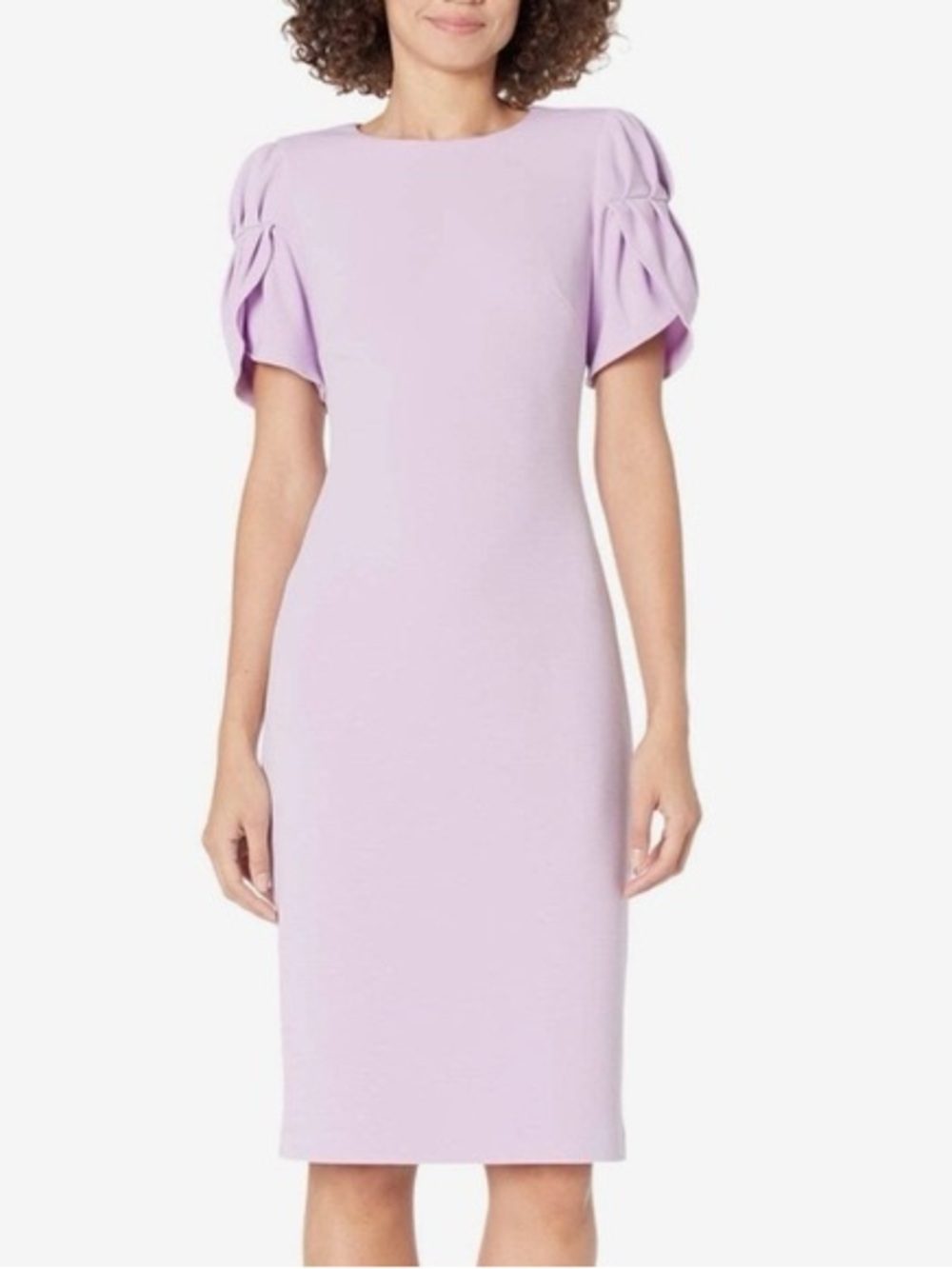 Badgley Mischka Lilac Puff-Sleeve Midi Dress Cocktail Women Size 2
